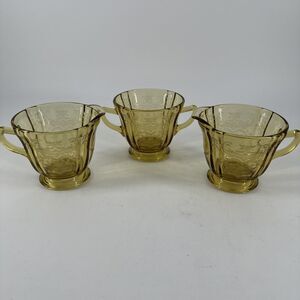 Creamer & Bowls 3 Total 1930s Federal Depression Glass Madrid Pattern Amber VTG